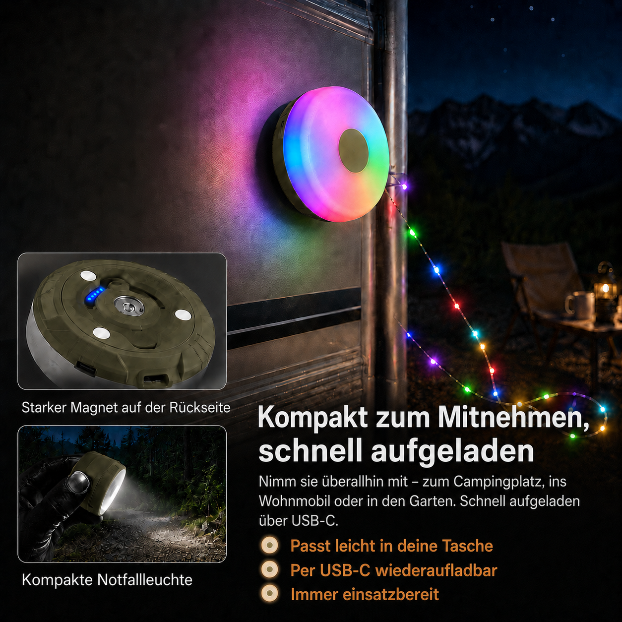 CampGlow Einziehbare Lichter
