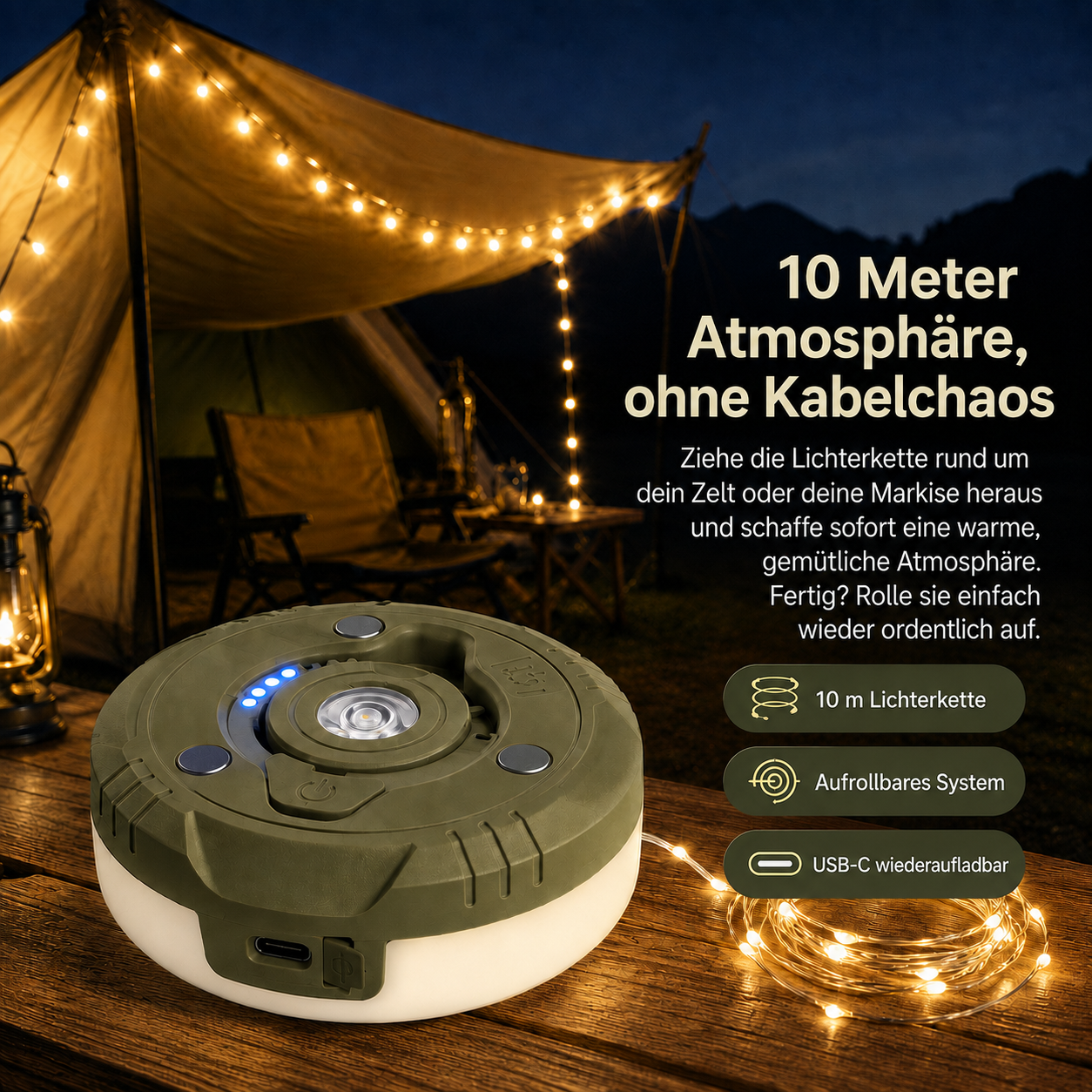 CampGlow Einziehbare Lichter