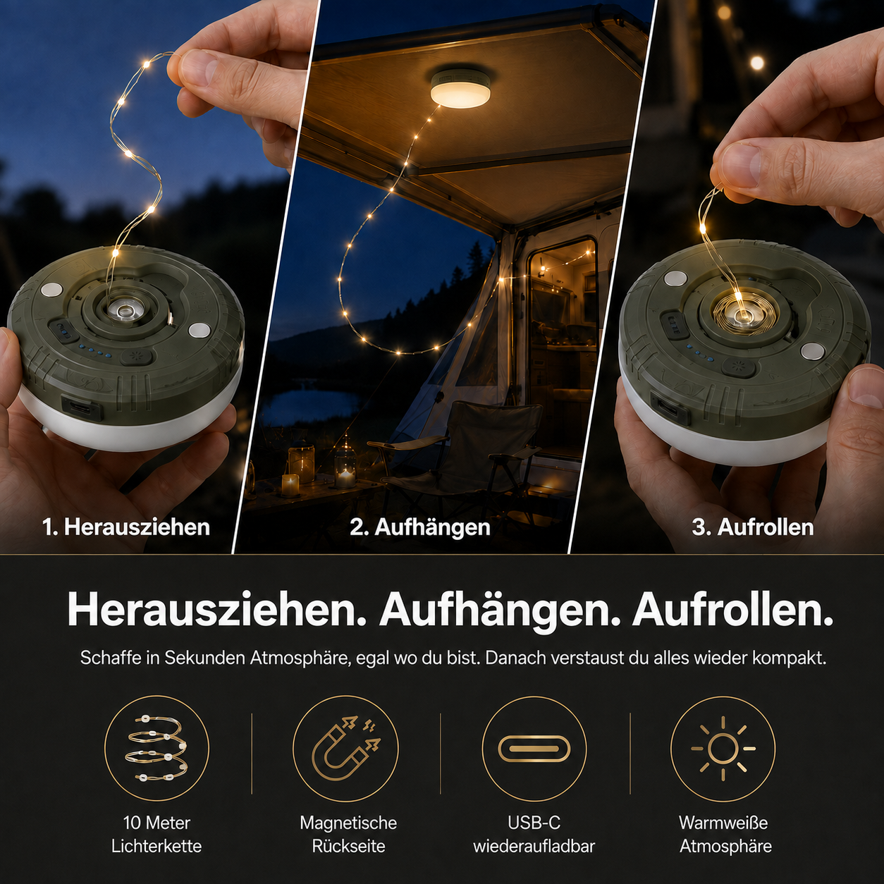 CampGlow Einziehbare Lichter